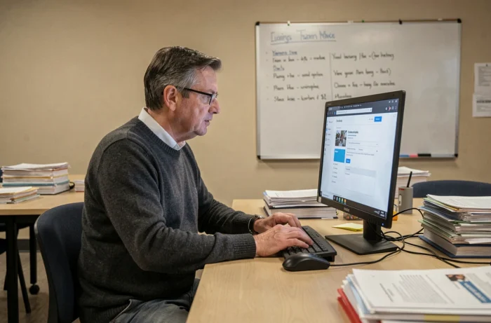 Enseignant accédant au webmail académique de Nantes depuis une salle des professeurs