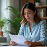 Femme cherchant un emploi à horaires flexibles 9h-16h depuis son bureau à domicile avec un planning imprimé