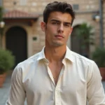 Portrait d'un jeune homme au visage symétrique et au charme naturel, illustrant le mythe du plus beau garçon du monde moderne