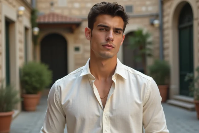 Portrait d'un jeune homme au visage symétrique et au charme naturel, illustrant le mythe du plus beau garçon du monde moderne
